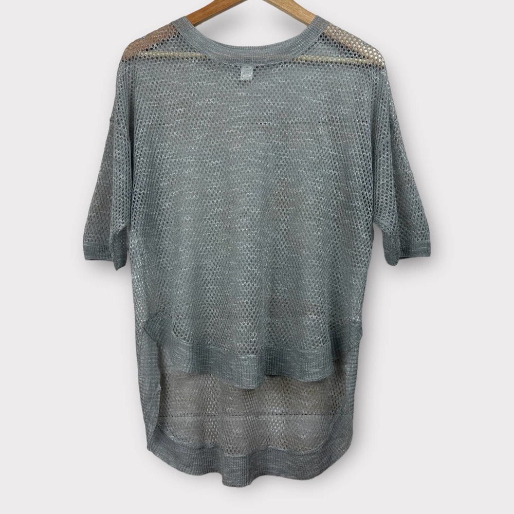 Kerisma Blouse Fishnet Short Sleeved Asymmetrical Hem Gray Medium/Large